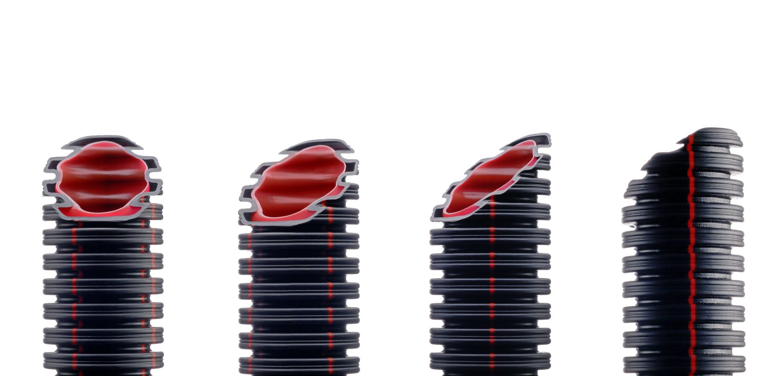 Secțiune prin tubul multistrat DUROFLEX PLUS, cu exterior corugat negru și strat interior neted